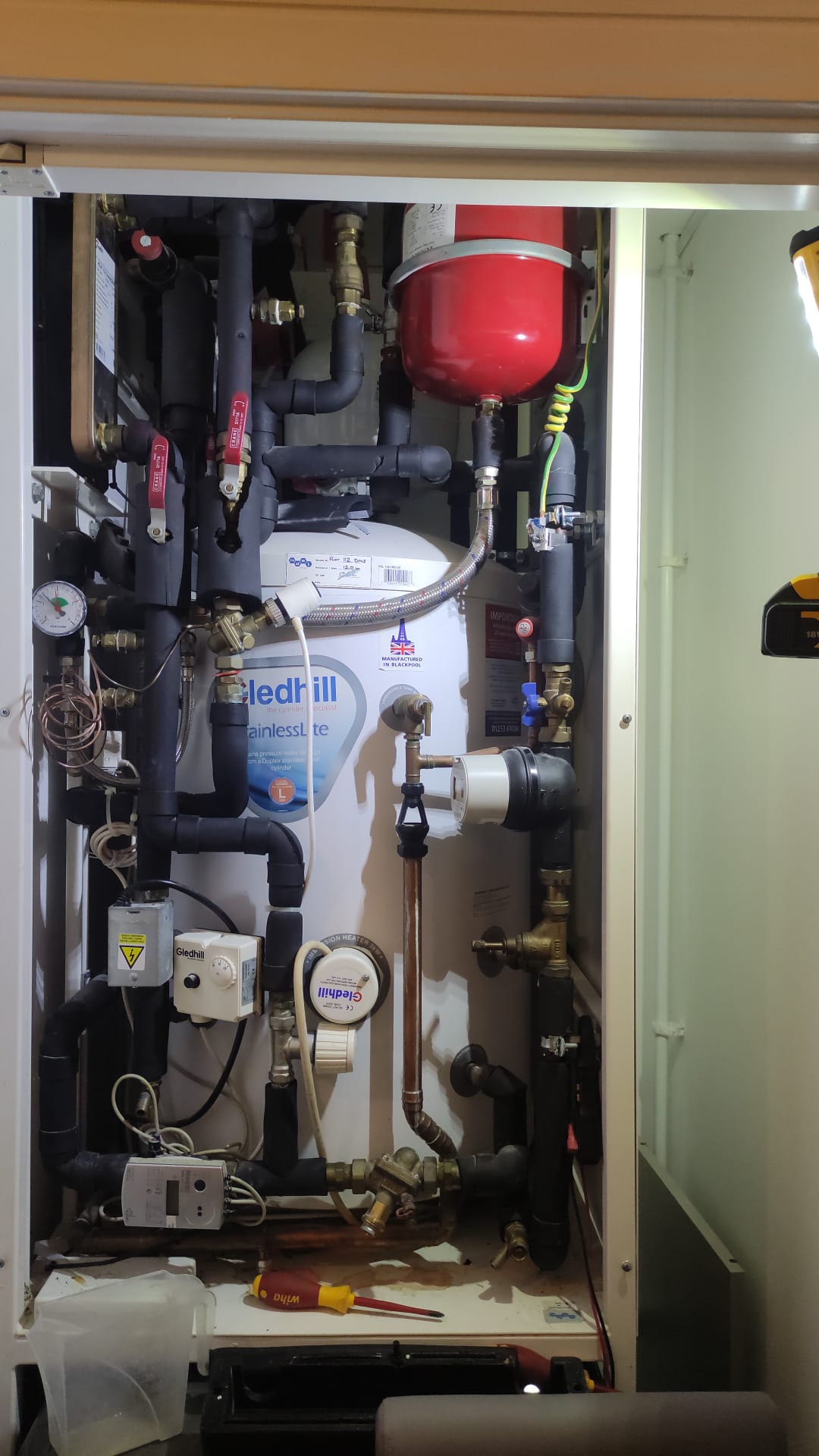 complex plumbing system, combi boiler and pipes around
